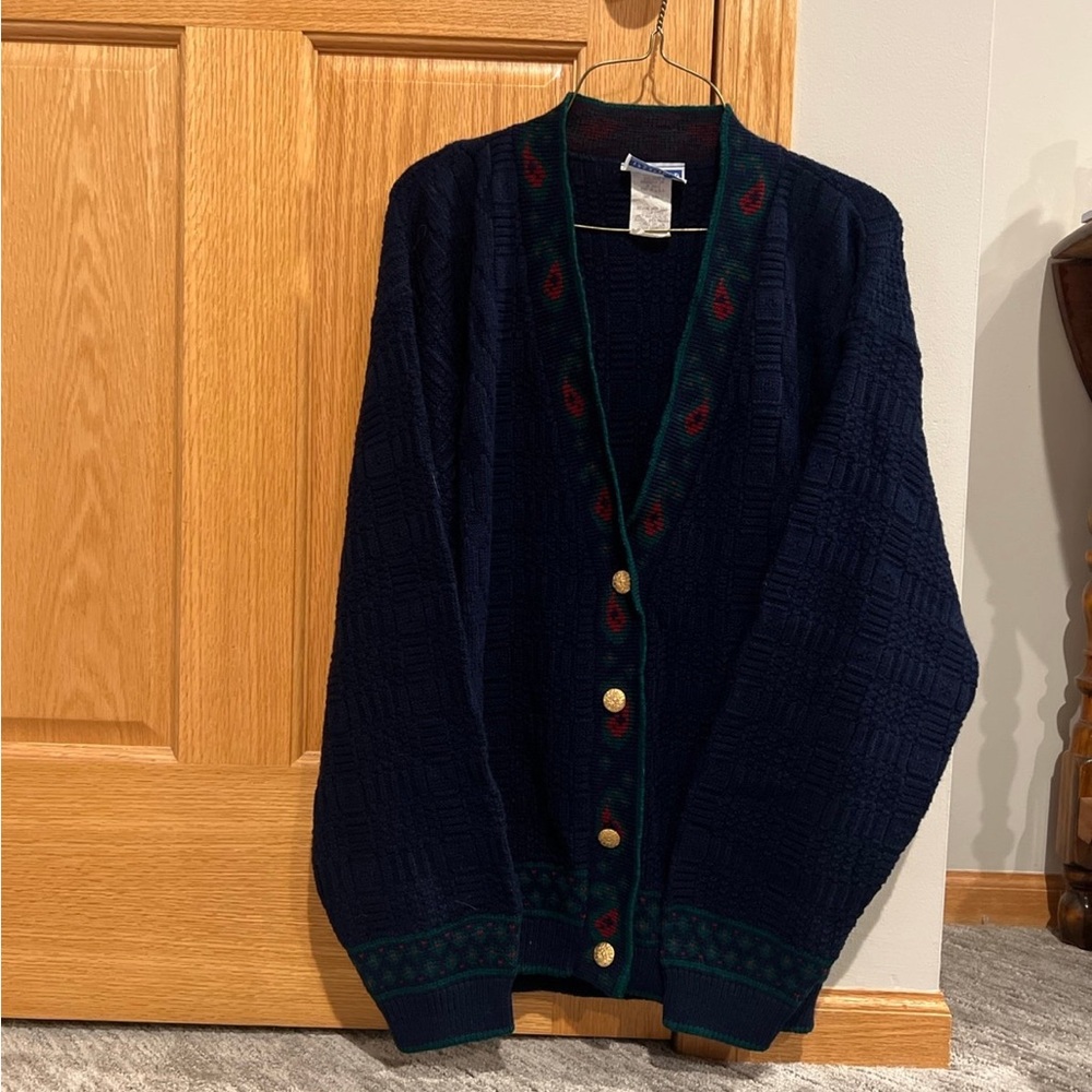 Vintage Cape Cod Cable Cardigan - Button up - Navy - Size M